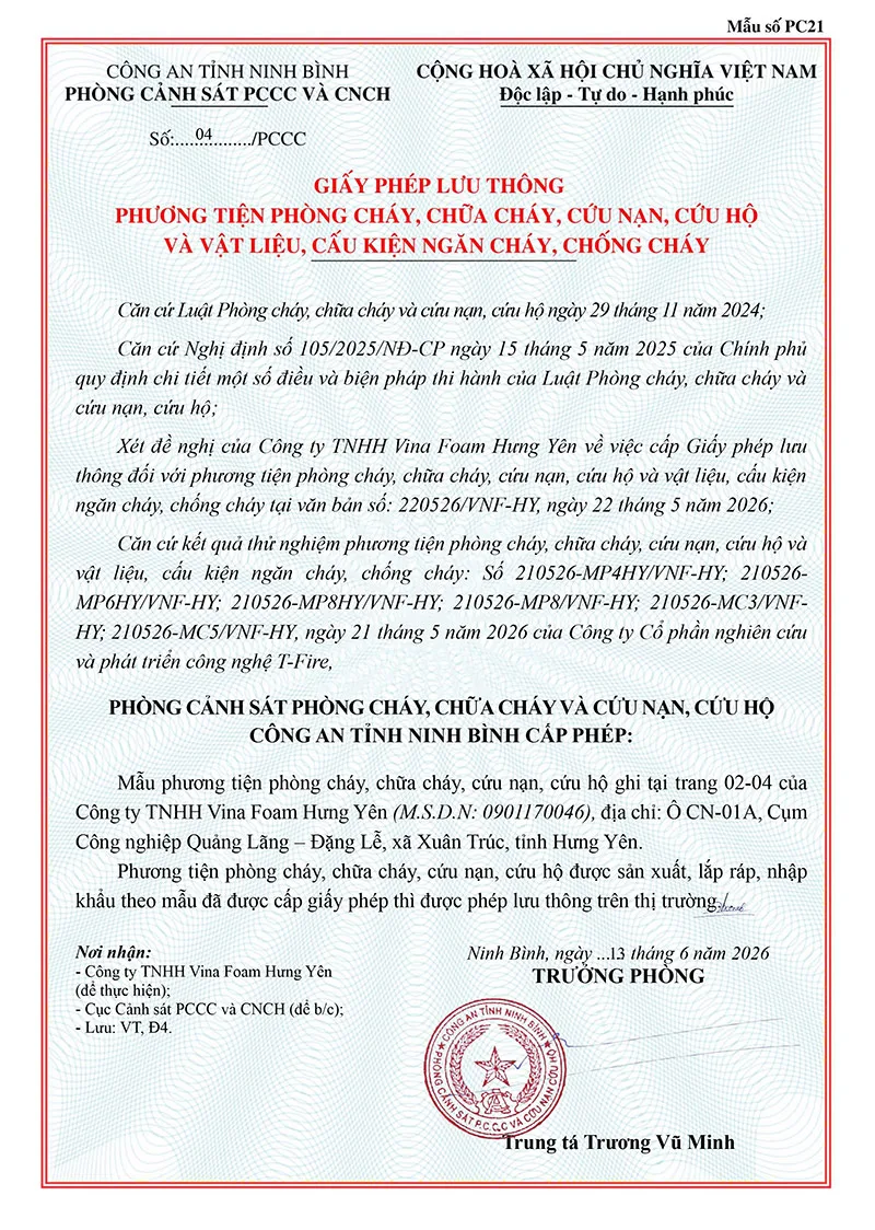 Bình chữa cháy bọt VinaFoam VF3 (Tem lưu thông) 3 Bình chữa cháy bọt VinaFoam VF3 (Tem lưu thông)