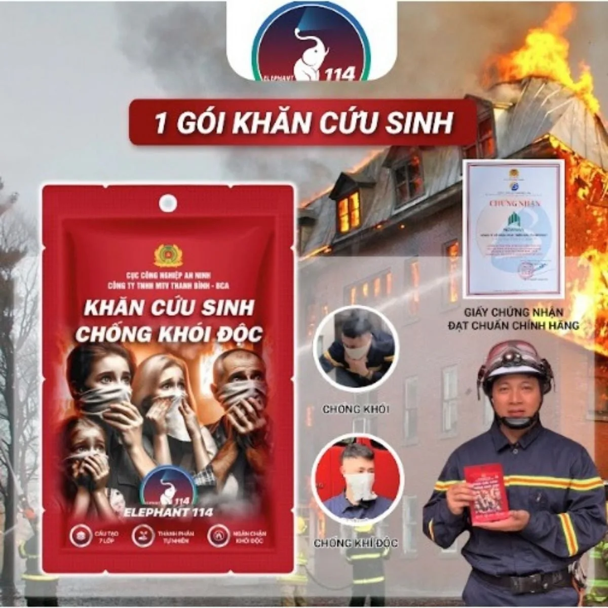 Khăn cứu sinh thoát hiểm, chống khói độc PCCC