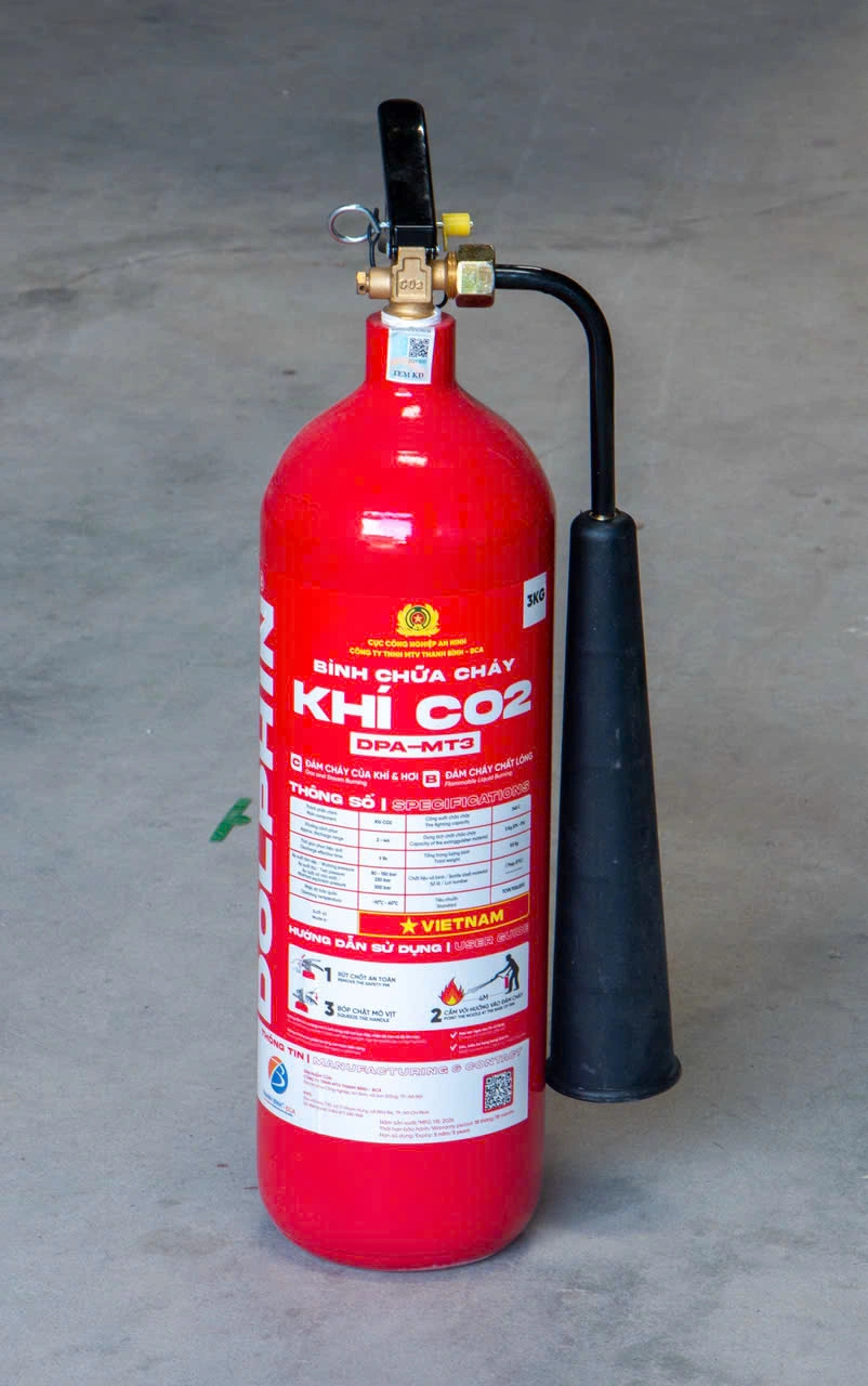 Bình chữa cháy khí CO2 3kg MT3 Dolphin - Mẫu mới 2026
